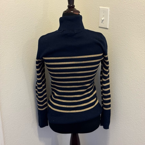 Lauren Ralph Lauren Turtleneck Navy Blue Gold Stripe Sweater Turtleneck XS S - Picture 8 of 8